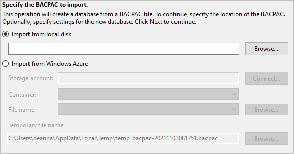 Bacpac Import File